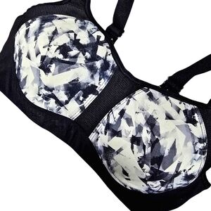 🟣 Energy Zone High Support Geo-Static Black White Print Padded Sports Bra Small